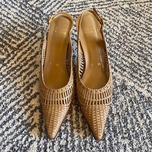 Stuart Weitzman Woven Camel Slingback Pumps